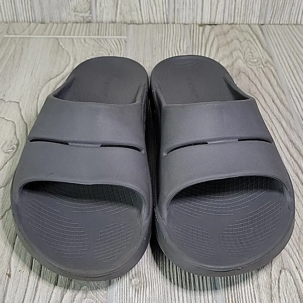 OOFOS OOah Grey Comfort Sport Slide Sandals Mens Size 10 Womens Size 12